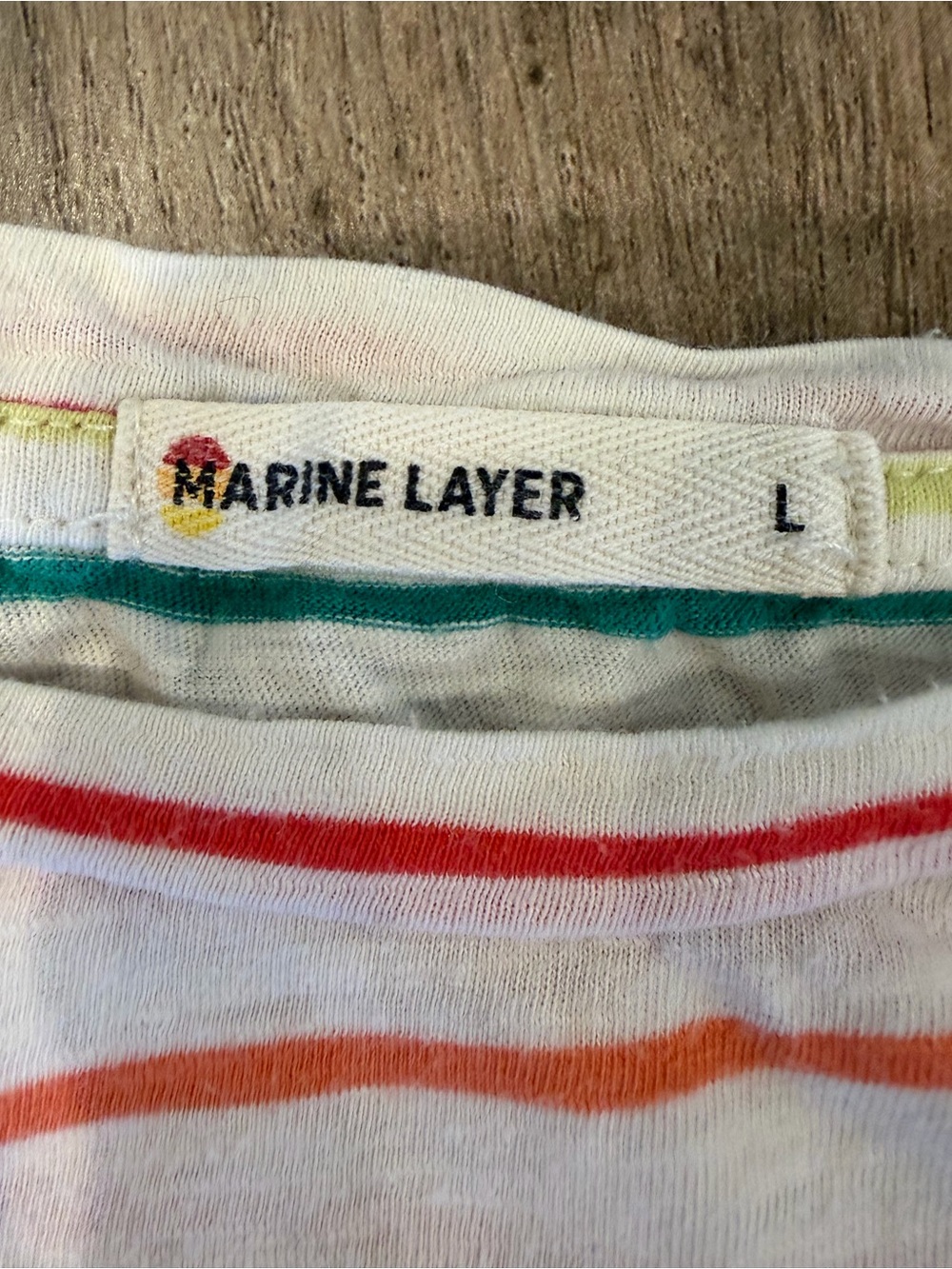 Marine Layer Women’s White Tee with Rainbow Stripes - Picture 2 of 4